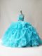 Sweet Aqua Blue Sweet 16 Dresses Sweet 16 and Quinceanera with Beading and Ruffles Halter Top Sleeveless Lace Up