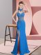 Enchanting Halter Top Sleeveless Backless Prom Dresses Blue Chiffon