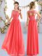 Decent Coral Red Sleeveless Chiffon Zipper Bridesmaid Dresses for Wedding Party