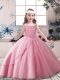 Perfect Beading Kids Formal Wear Rose Pink Lace Up Sleeveless Floor Length