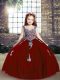 Sweet Red Ball Gowns Straps Sleeveless Tulle Floor Length Lace Up Appliques Pageant Dress