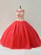 Red 15 Quinceanera Dress Sweet 16 and Quinceanera with Beading Scoop Sleeveless Lace Up