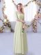 Simple Yellow Green Side Zipper V-neck Lace and Belt Wedding Guest Dresses Tulle Half Sleeves