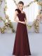 Brown Empire Hand Made Flower Bridesmaid Gown Lace Up Chiffon Sleeveless Floor Length