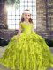 Straps Sleeveless Girls Pageant Dresses Floor Length Beading and Ruffles Yellow Green Organza