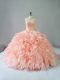 Peach Sleeveless Beading and Ruffles Lace Up Quinceanera Gown