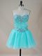 Aqua Blue Prom and Party with Beading Sweetheart Sleeveless Lace Up