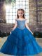 Luxurious Blue Tulle Lace Up Off The Shoulder Sleeveless Floor Length Girls Pageant Dresses Beading and Appliques