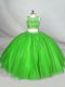 Green Lace Up Scoop Beading and Appliques Quinceanera Dress Tulle Sleeveless
