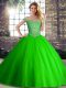 Customized Green Ball Gowns Tulle Off The Shoulder Sleeveless Beading Lace Up Sweet 16 Dress Brush Train