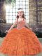Orange Red Lace Up Little Girl Pageant Dress Beading and Ruffles Sleeveless Floor Length