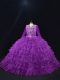 Purple Long Sleeves Beading and Ruffled Layers Floor Length Ball Gown Prom Dress