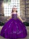 Superior Floor Length Lace Up Little Girl Pageant Dress Purple for Party and Wedding Party with Beading