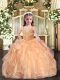 Peach Organza Lace Up Straps Sleeveless Floor Length Pageant Gowns For Girls Beading and Ruffles