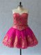 Fuchsia Ball Gowns Sweetheart Sleeveless Tulle Mini Length Lace Up Appliques and Embroidery Prom Evening Gown