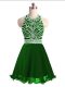Sleeveless Chiffon Mini Length Lace Up Dress for Prom in Green with Beading