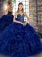 Royal Blue Organza Lace Up Quinceanera Gown Sleeveless Floor Length Beading and Ruffles