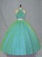 Green Two Pieces Halter Top Sleeveless Tulle Lace Up Beading Quinceanera Dresses