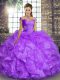 Floor Length Lavender Sweet 16 Quinceanera Dress Off The Shoulder Sleeveless Lace Up