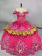 Romantic Hot Pink Off The Shoulder Lace Up Embroidery Vestidos de Quinceanera Sleeveless