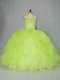 Ideal Yellow Green Lace Up Ball Gown Prom Dress Beading and Ruffles Sleeveless Floor Length