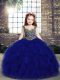 Royal Blue Tulle Lace Up Straps Sleeveless Child Pageant Dress Beading and Ruffles