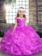 Great Lilac Sleeveless Beading and Ruffles Floor Length Pageant Gowns For Girls