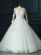 3 4 Length Sleeve Court Train Lace and Appliques Lace Up Wedding Gown