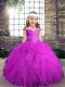 Fuchsia Straps Lace Up Beading and Ruffles Girls Pageant Dresses Sleeveless
