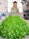 Ball Gowns Organza Scoop Sleeveless Beading and Ruffles Floor Length Lace Up 15 Quinceanera Dress