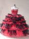 Red And Black Sweetheart Lace Up Beading and Ruffled Layers Ball Gown Prom Dress Sleeveless