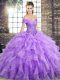 Lavender Ball Gowns Beading and Ruffles Quinceanera Dresses Lace Up Organza Sleeveless