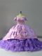 Lavender Quinceanera Dresses Off The Shoulder Sleeveless Chapel Train Lace Up