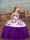 Eggplant Purple Tulle Lace Up Kids Formal Wear Sleeveless Floor Length Embroidery