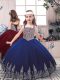 Affordable Blue Lace Up Little Girl Pageant Gowns Beading and Embroidery Sleeveless Floor Length