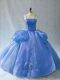 Super Blue Sleeveless Appliques Floor Length Sweet 16 Dresses