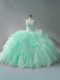 Apple Green Organza Lace Up Sweetheart Sleeveless Sweet 16 Dresses Court Train Beading and Ruffles