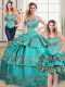Custom Design Aqua Blue Sleeveless Floor Length Embroidery and Ruffled Layers Lace Up Quinceanera Dresses