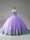 Luxury Lavender Lace Up Sweetheart Appliques Quince Ball Gowns Tulle Sleeveless Court Train