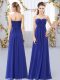 Floor Length Zipper Bridesmaids Dress Royal Blue for Wedding Party with Ruching