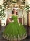 Low Price Olive Green Ball Gowns Appliques Little Girl Pageant Dress Zipper Tulle Sleeveless Floor Length