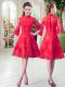 Fantastic Red Zipper Prom Evening Gown Lace 3 4 Length Sleeve Knee Length