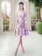 Glorious Lilac Lace Up Prom Evening Gown Ruching Half Sleeves Knee Length