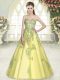 Yellow Green Sleeveless Appliques Floor Length Prom Dress