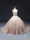 Excellent Pink Ball Gowns Sweetheart Sleeveless Tulle Floor Length Lace Up Beading and Appliques Pageant Dresses