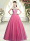 Beautiful Pink Sleeveless Beading Floor Length Prom Gown