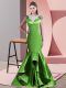 Pretty Scoop Sleeveless Evening Dress Sweep Train Beading and Lace and Appliques Green Satin