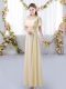 Edgy Light Yellow Chiffon Zipper Scoop Short Sleeves Floor Length Bridesmaid Gown Appliques