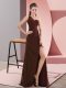 Top Selling Burgundy One Shoulder Backless Beading and Ruching Prom Dress Sweep Train Sleeveless
