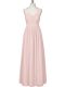 On Sale Chiffon V-neck Sleeveless Zipper Ruching Evening Dress in Pink